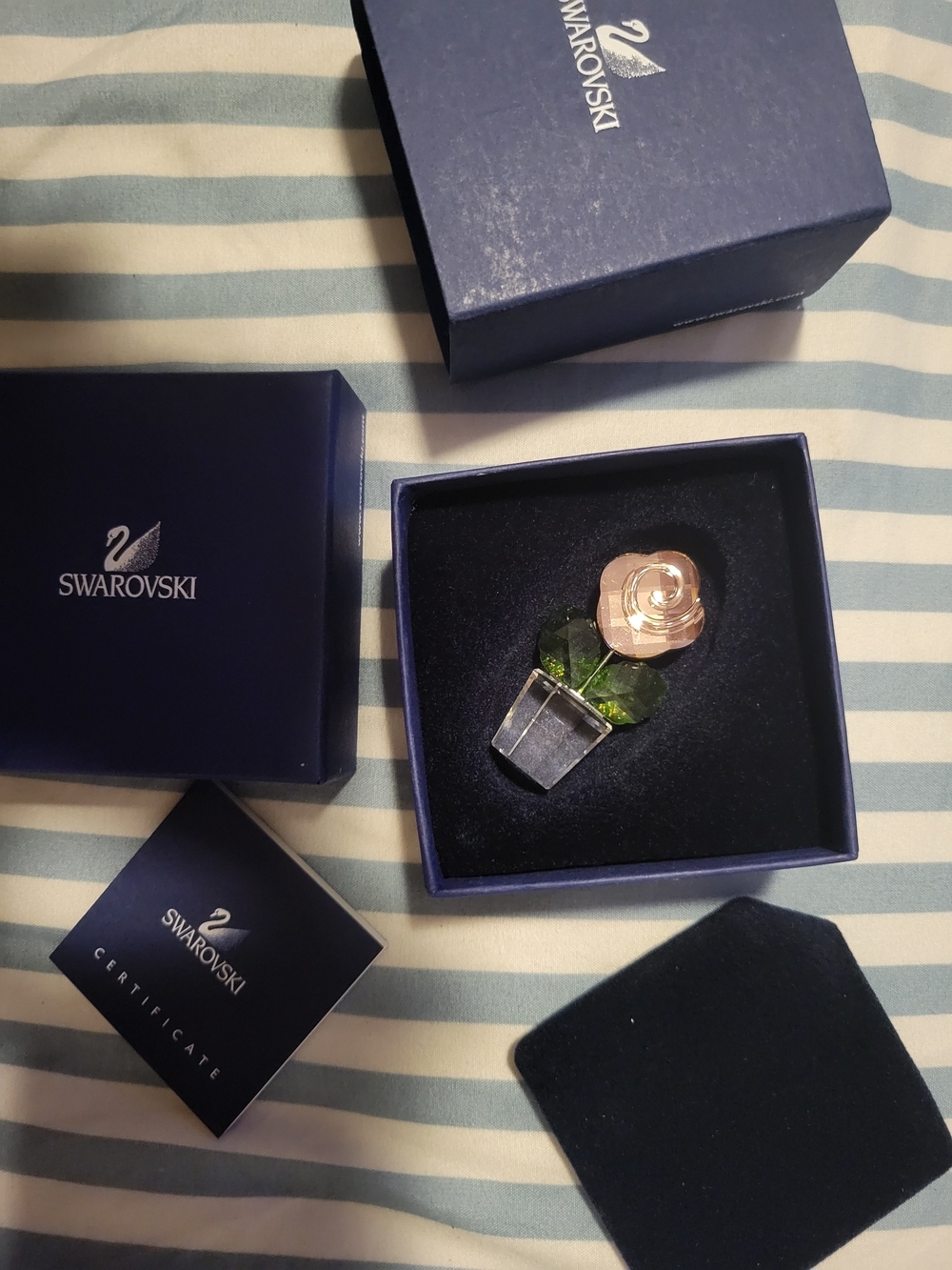 Swarovski Crystal Rose in Pot - Pink & Green